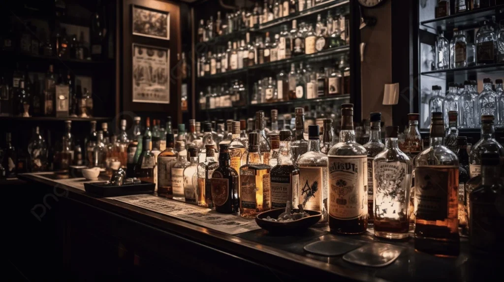 a bar filled with bottles